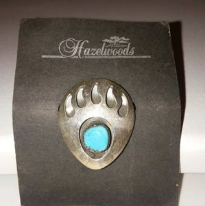 SILVER & TURQUIOSE BEAR PAW PIN/PENDANT